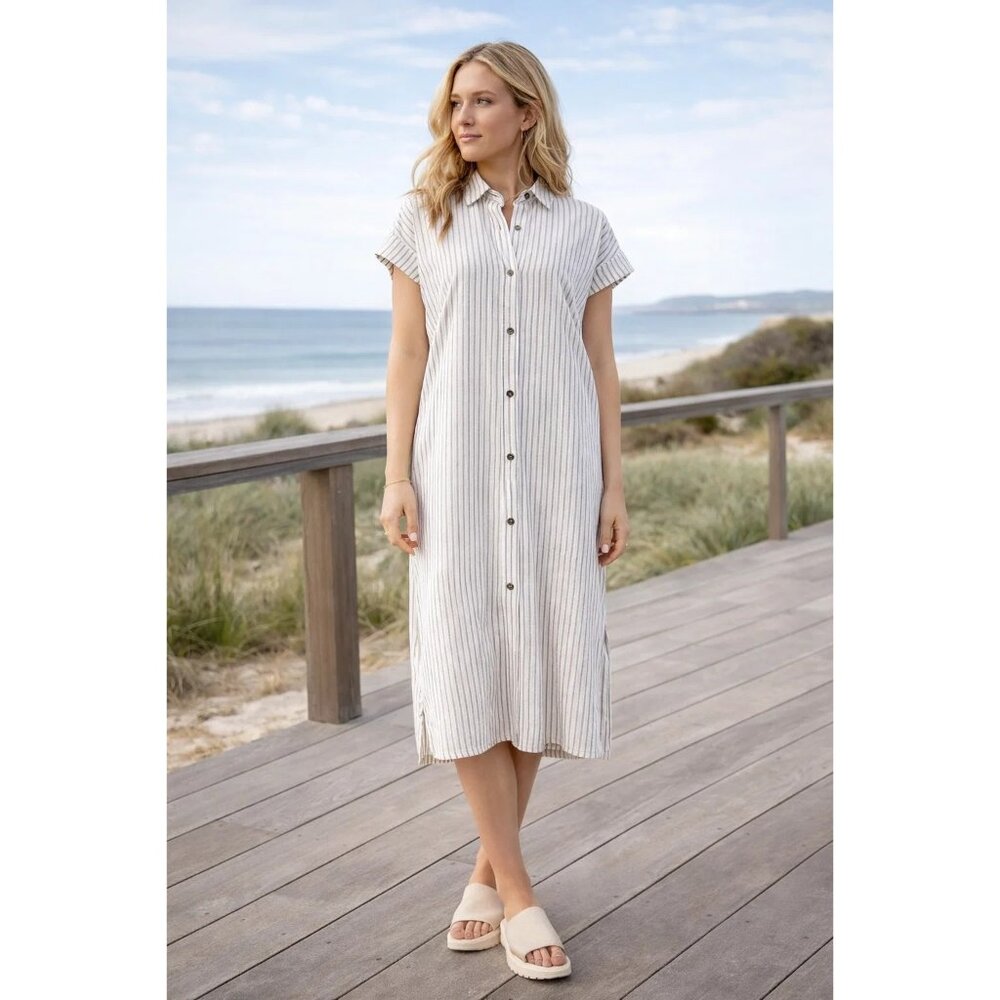 Calia Carrie Underwood size XS Striped button-front Swim Cover-up Dress, new ivo